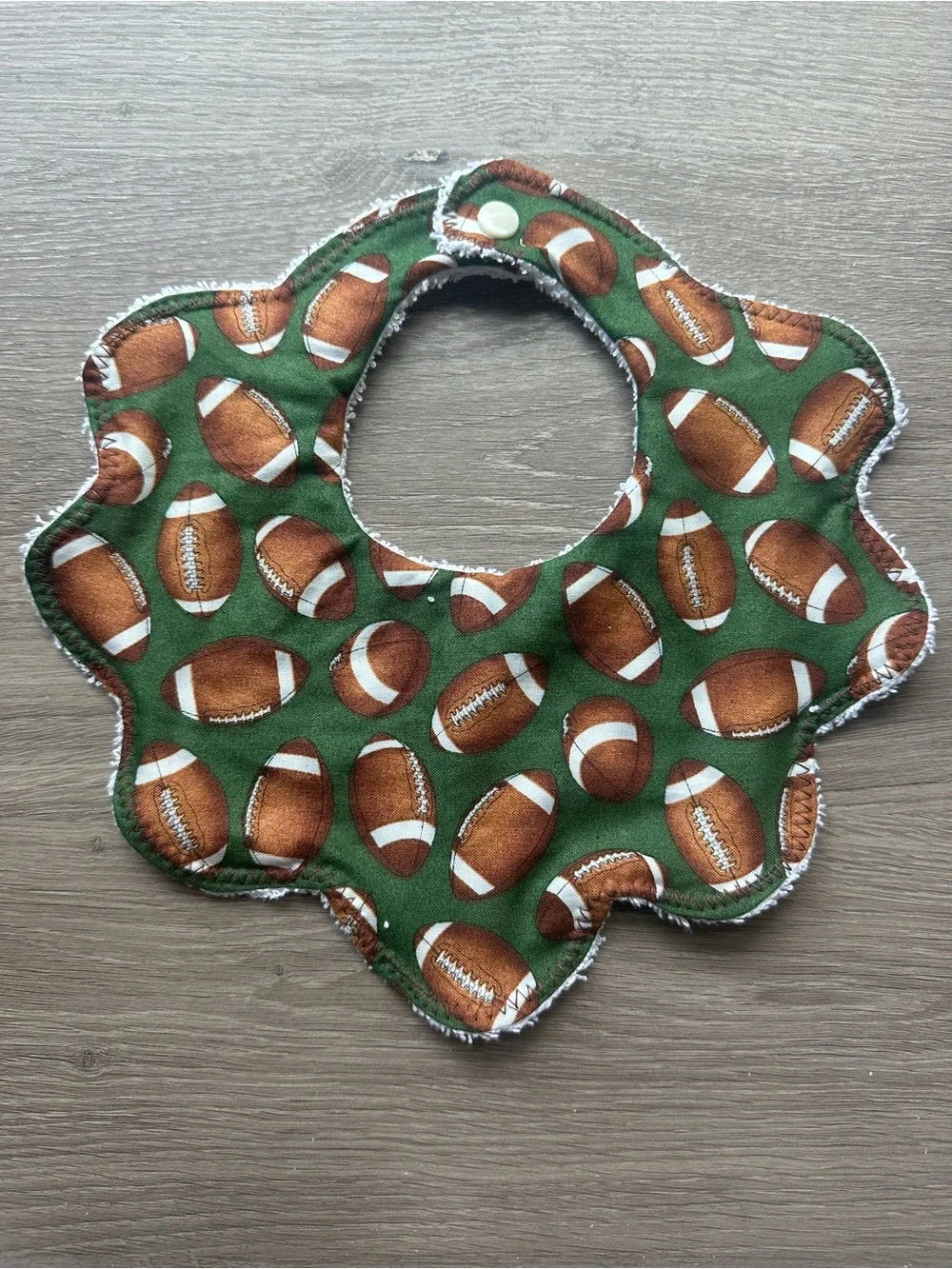 Baby Football Print Green Scalloped Bib